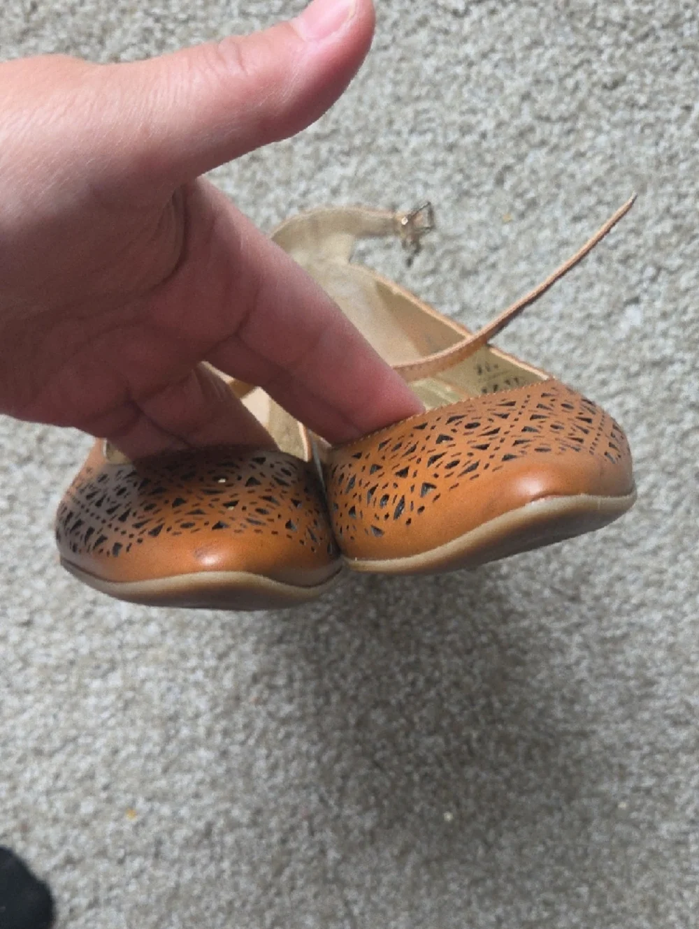 BCBGeneration Tan Laser-Cut Pointed Mary Jane Flats - Picture 7 of 10